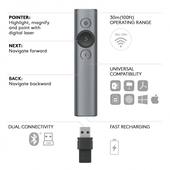 Презентер Logitech Spotlight Presentation Remote серый во Владимире