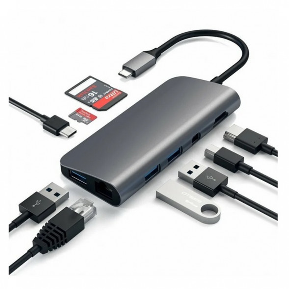 USB-концентратор Satechi Aluminum Type-C Multimedia Adapter (ST-TCMM8PA), разъемов: 4, space gray во Владимире