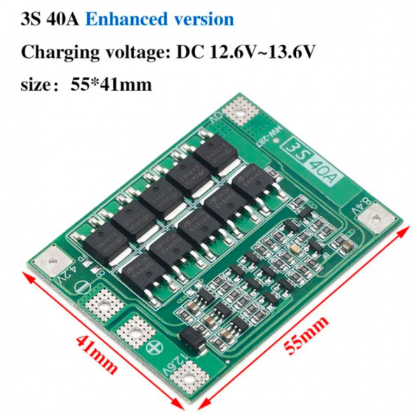 Плата защиты аккумулятора BMS 3S 40A 12.6 для Li-ion во Владимире