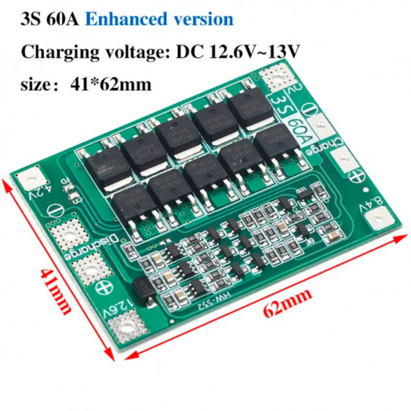 Плата защиты аккумулятора BMS 3S 60A 12.6 для Li-ion во Владимире