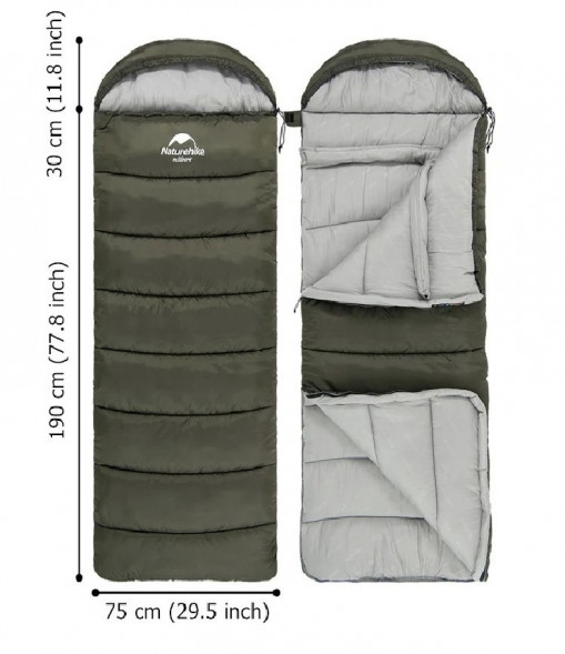 Спальный мешок Naturehike U250 (Левый), зеленый во Владимире