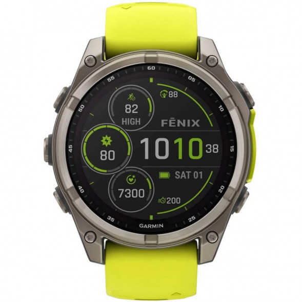 Умные часы Garmin Fenix 8, 51 мм, Solar, Sapphire Titanium with AMP Yellow/Graphite Silicone Band 010-02907-20 во Владимире