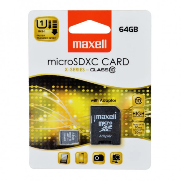 Карта памяти Maxell Micro SDXC 64 ГБ CLASS 10 с адаптером во Владимире